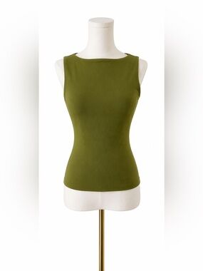 ASOS DESIGN compact cotton boatneck tank top in green size XS